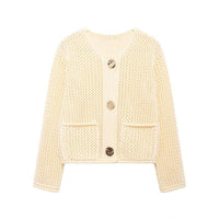 Arielle Airy Knit Cardigan with Pockets in Beige