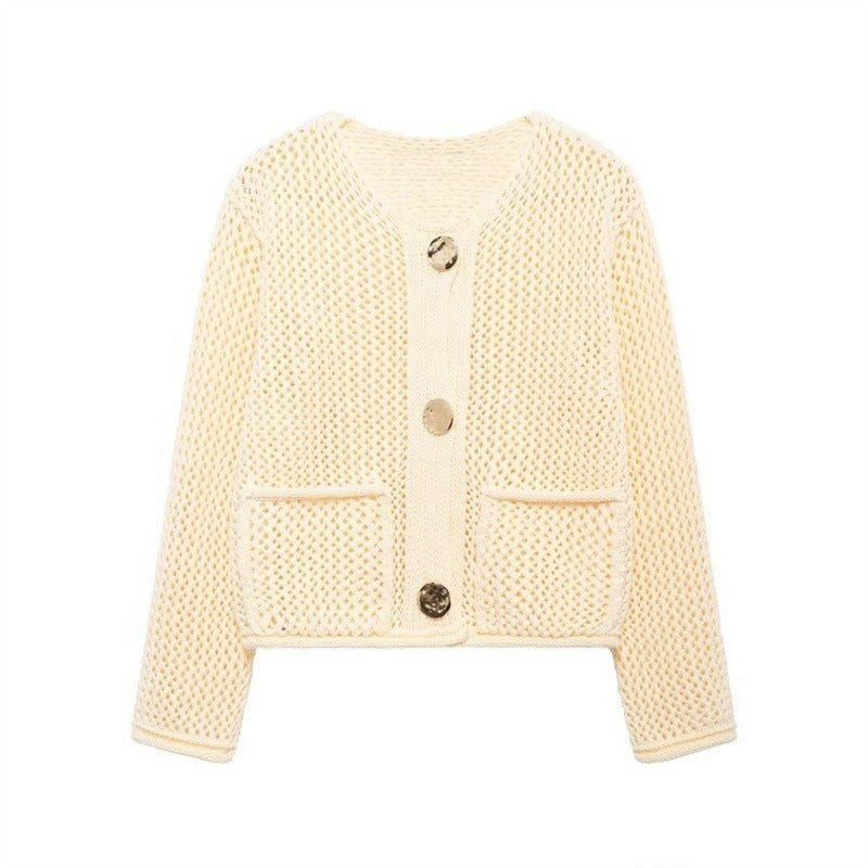 Arielle Airy Knit Cardigan with Pockets in Beige