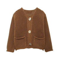 Arielle Airy Knit Cardigan with Pockets in Dark Brown