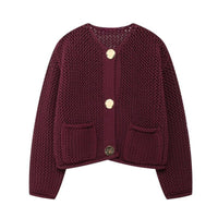 Arielle Airy Knit Cardigan with Pockets in Dark Red