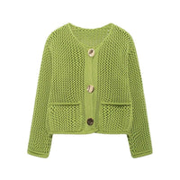 Arielle Airy Knit Cardigan with Pockets in Green