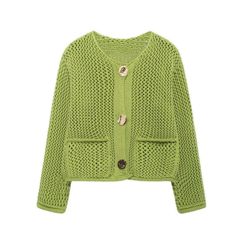 Arielle Airy Knit Cardigan with Pockets in Green