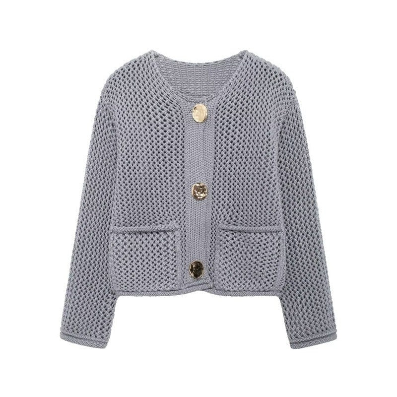 Arielle Airy Knit Cardigan with Pockets in Grey