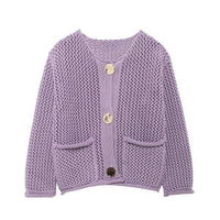 Arielle Airy Knit Cardigan with Pockets in Purple
