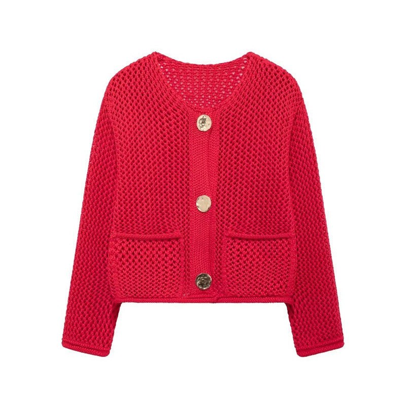 Arielle Airy Knit Cardigan with Pockets in Red