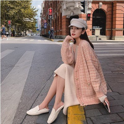 Arielle Casual Knit Cardigan with Oversized in Pink