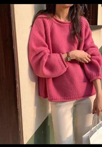 Arielle Casual Knit Sweater in Magenta