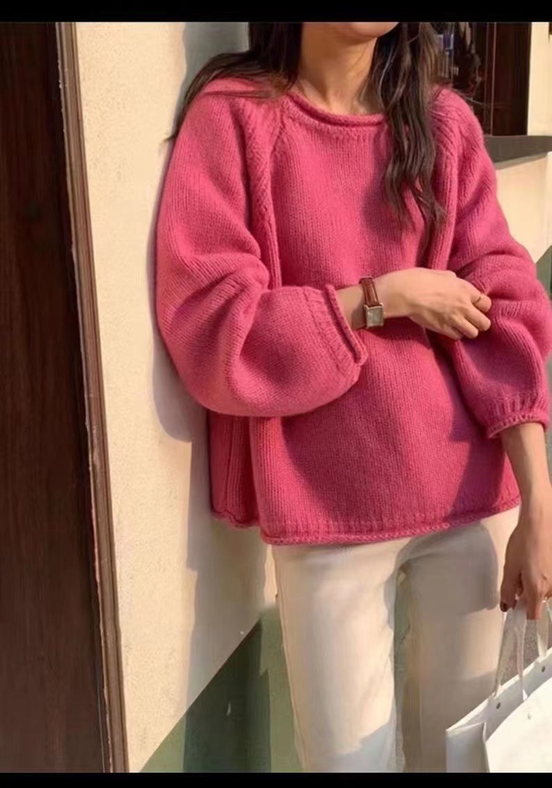 Arielle Casual Knit Sweater in Magenta