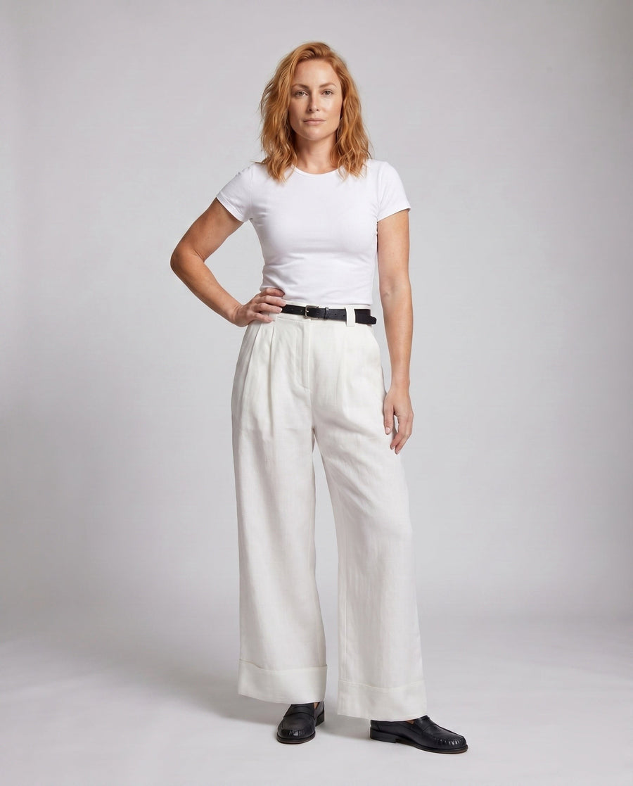 Arielle Elegant Linen Trousers with Side Pockets and Pockets