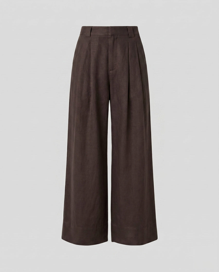 Arielle Elegant Linen Trousers with Side Pockets and Pockets in Brown