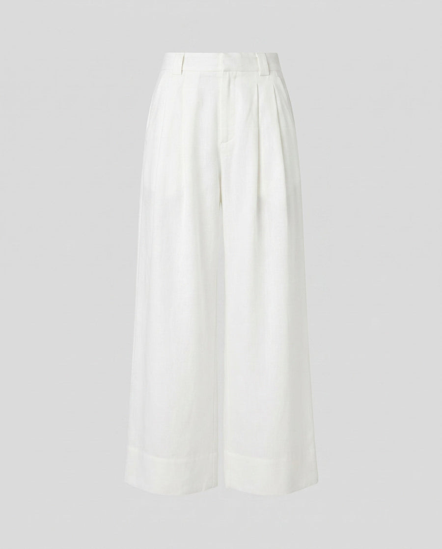 Arielle Elegant Linen Trousers with Side Pockets and Pockets in White