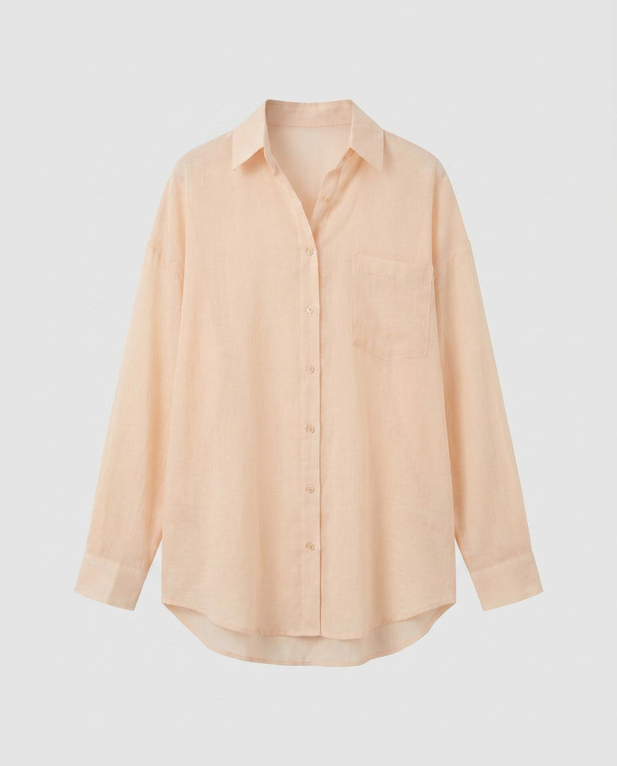 Arlette Casual Linen Blouse with Button Front in Peach Pink