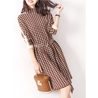 Arlette Elegant Dress with Belted in Caramel