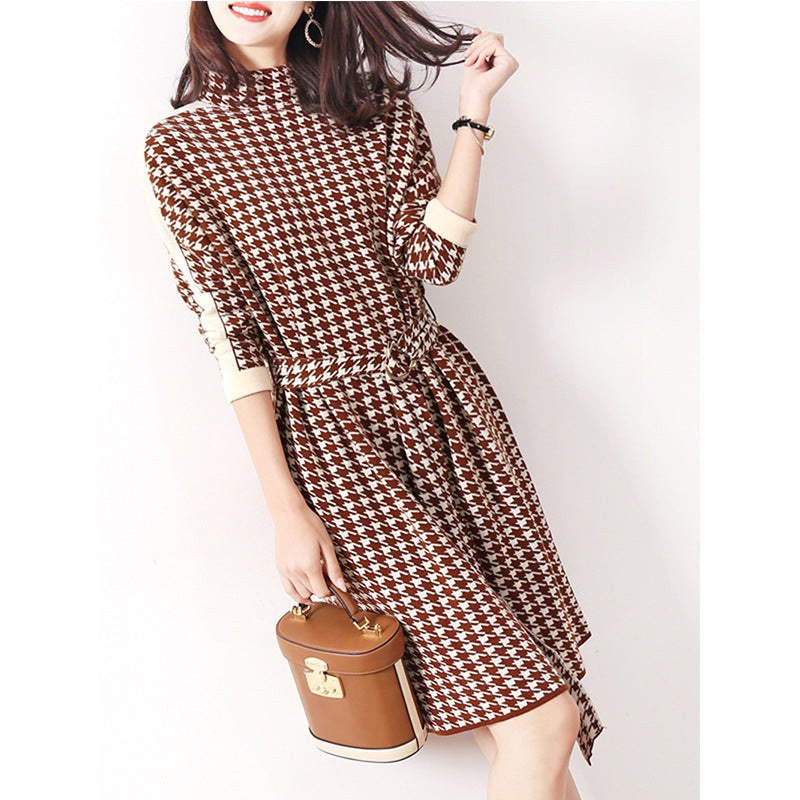 Arlette Elegant Dress with Belted in Caramel