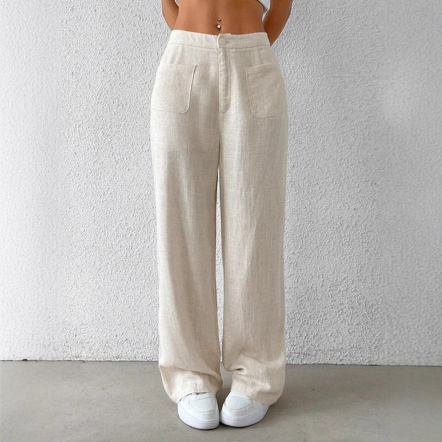 Arlette Linen Trousers with Elastic Waist and Pockets