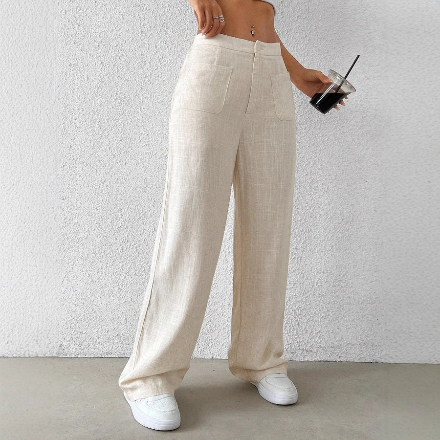 Arlette Linen Trousers with Elastic Waist and Pockets