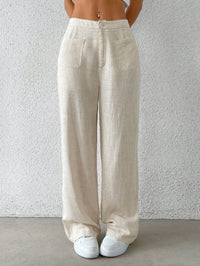 Arlette Linen Trousers with Elastic Waist and Pockets in Apricot