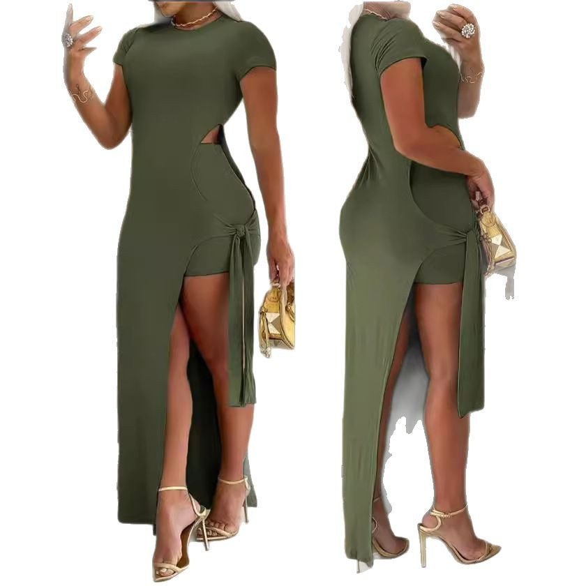 Arlette Maxi Dress with Side Split in Olive Green