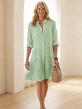 Artemis Women's Striped Button Front 3/4 Sleeve Shirt Dress