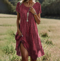 Ashwyn Women's Floral Print Short Sleeve Midi Dress in Red