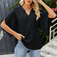 Asra Women's Split Sleeve Chiffon V-Neck Blouse in Black (Almost sold out)