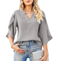 Asra Women's Split Sleeve Chiffon V-Neck Blouse in Gray