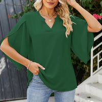 Asra Women's Split Sleeve Chiffon V-Neck Blouse in Green
