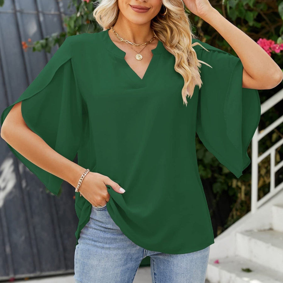 Asra Women's Split Sleeve Chiffon V-Neck Blouse in Green