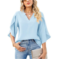 Asra Women's Split Sleeve Chiffon V-Neck Blouse in Light Blue
