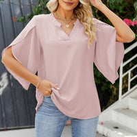 Asra Women's Split Sleeve Chiffon V-Neck Blouse in Pink