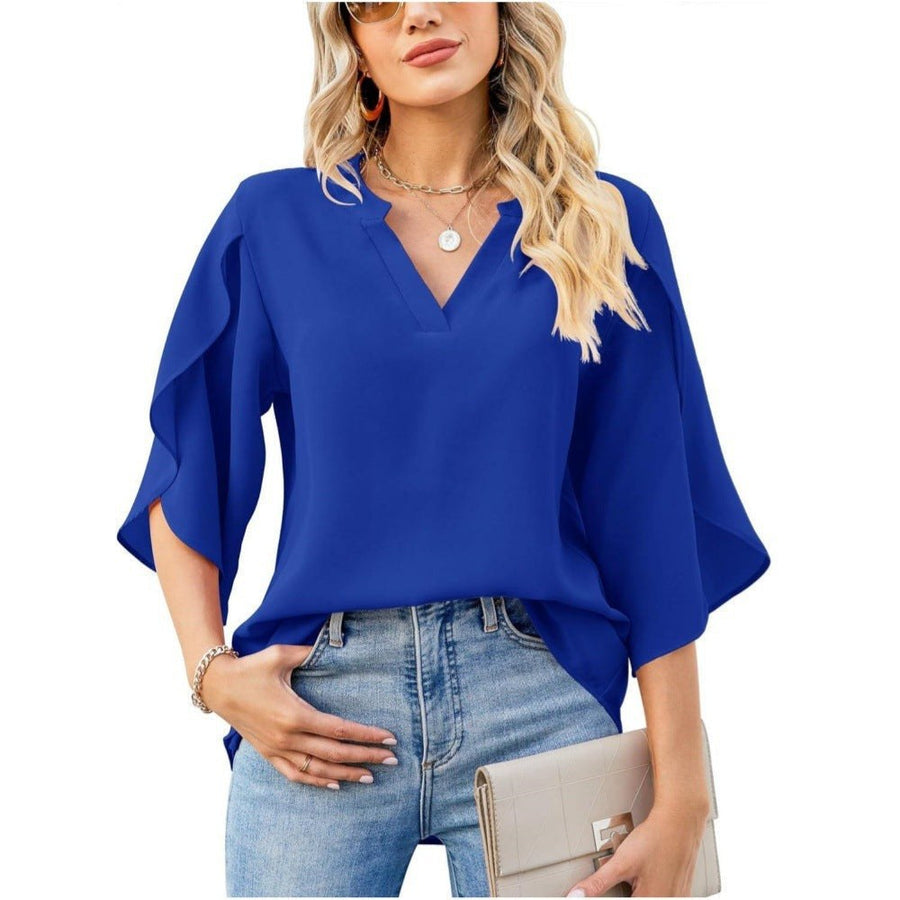 Asra Women's Split Sleeve Chiffon V-Neck Blouse in Royal Blue