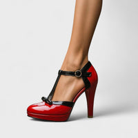 Julia | Women's Spring T-Strap Platform Pumps with Bow