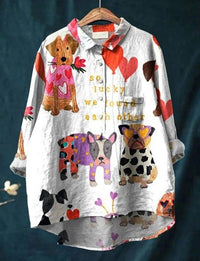 Astrid Women's Novelty Dog Print Relaxed Shirt Blouse