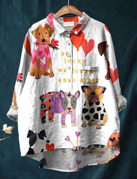 Astrid Women's Novelty Dog Print Relaxed Shirt Blouse