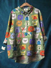 Astrid Women's Novelty Dog Print Relaxed Shirt Blouse