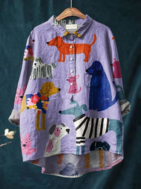 Astrid Women's Novelty Dog Print Relaxed Shirt Blouse