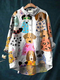Astrid Women's Novelty Dog Print Relaxed Shirt Blouse