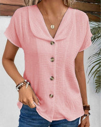 Aswen Women's Relaxed Fit Button-Down Summer Blouse in Pink