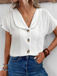 Aswen Women's Relaxed Fit Button-Down Summer Blouse in White