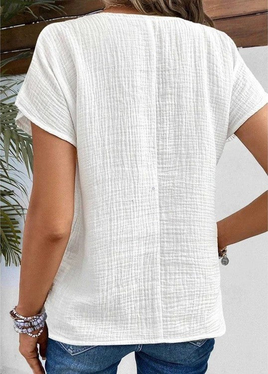 Aswen Women's Relaxed Fit Button-Down Summer Blouse in White