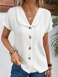 Aswen Women's Relaxed Fit Button-Down Summer Blouse in White
