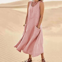 Nadira | Women's Sleeveless Relaxed Midi Dress with Pockets