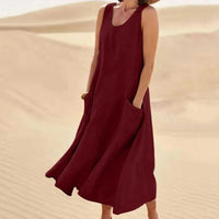 Nadira | Women's Sleeveless Relaxed Midi Dress with Pockets