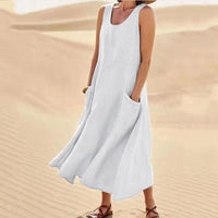 Nadira | Women's Sleeveless Relaxed Midi Dress with Pockets