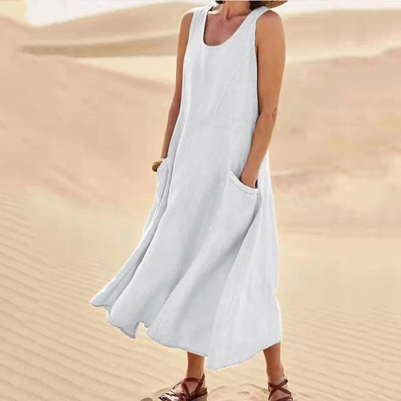 Nadira | Women's Sleeveless Relaxed Midi Dress with Pockets