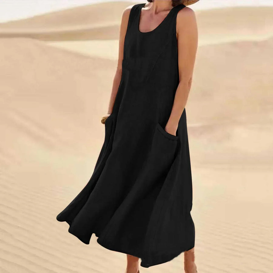 Nadira | Women's Sleeveless Relaxed Midi Dress with Pockets