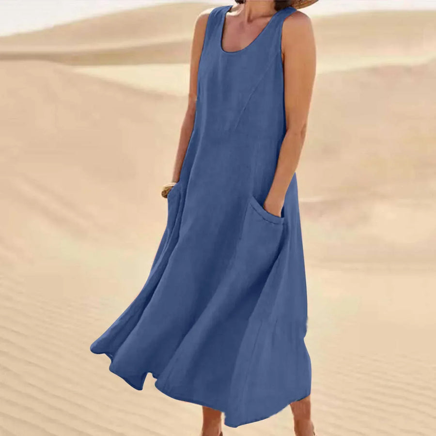Nadira | Women's Sleeveless Relaxed Midi Dress with Pockets