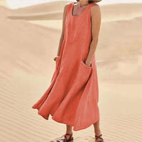Nadira | Women's Sleeveless Relaxed Midi Dress with Pockets