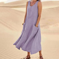 Nadira | Women's Sleeveless Relaxed Midi Dress with Pockets