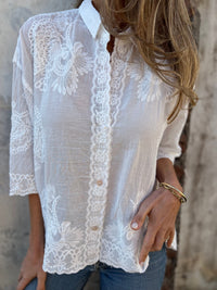 Audette - Elegant Embroidered Lace Blouse in White